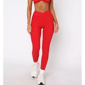 White Fox Boutique Ready Set Go Cross Front Leggings - Size XS, Red
